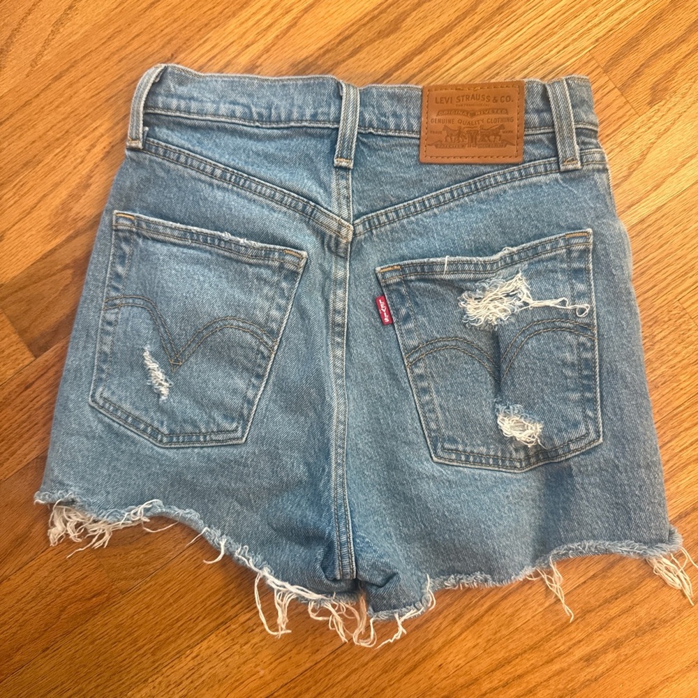 Levi's Rib Cage Blue Ripped Jean Shorts - Picture 3 of 3